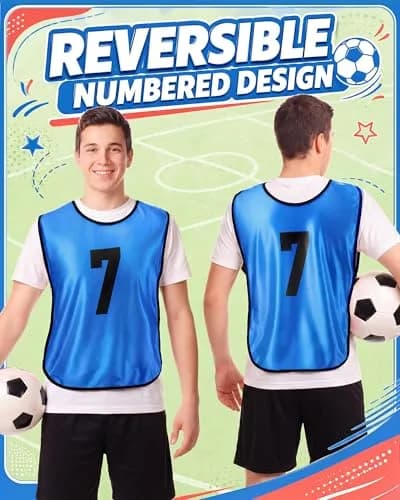 Yahenda 24 Pcs Soccer Pinnies Numbered Vests Large | Reversible Team Practice Jerseys thumbnail 4