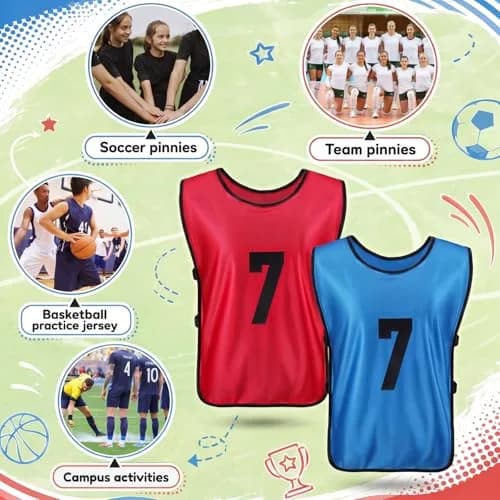 Yahenda 24 Pcs Soccer Pinnies Numbered Vests Large | Reversible Team Practice Jerseys thumbnail 7