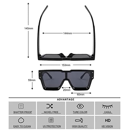 KENBO Oversized Square Sunglasses for Women Men, Rimless Shield Style | UV400 Polarized Protection thumbnail 4