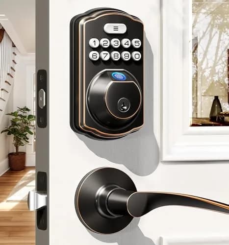 Veise Fingerprint Door Lock with 2 Lever Handles | Auto Lock & Biometric Security (70-120 chars) thumbnail 1