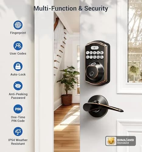 Veise Fingerprint Door Lock with 2 Lever Handles | Auto Lock & Biometric Security (70-120 chars) thumbnail 4