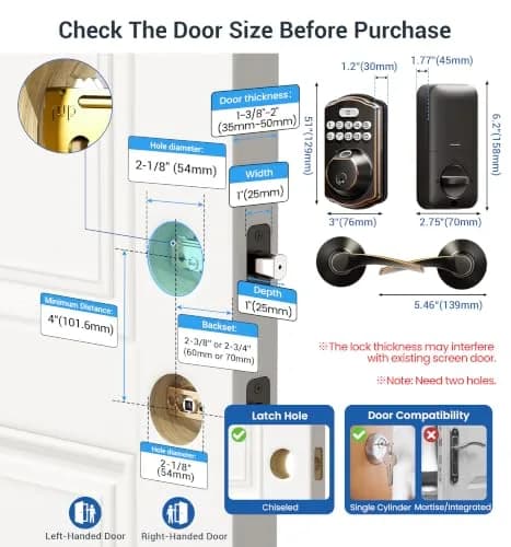 Veise Fingerprint Door Lock with 2 Lever Handles | Auto Lock & Biometric Security (70-120 chars) thumbnail 6