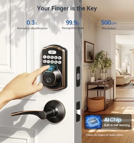 Veise Fingerprint Door Lock with 2 Lever Handles | Auto Lock & Biometric Security (70-120 chars) thumbnail 2