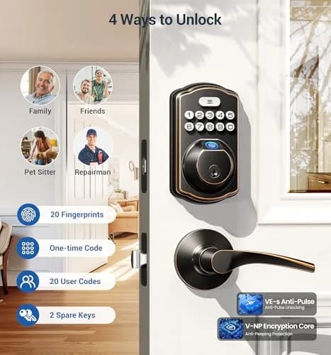 Veise Fingerprint Door Lock with 2 Lever Handles | Auto Lock & Biometric Security (70-120 chars) thumbnail 3