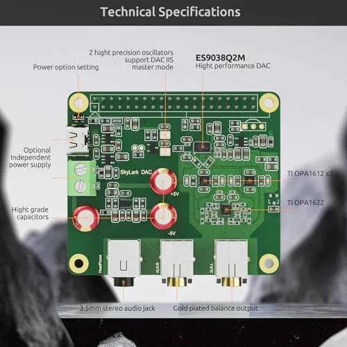 InnoMaker HiFi DAC Pro Hat with ES9038Q2M Chip for Raspberry Pi 5/4/3B+/3B/Zero | High-Resolution 384KHz/32bit & DSD512 Audio Card thumbnail 3