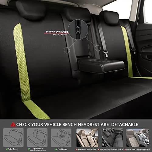 CAR PASS 3D Air Mesh in Cloth Leather Grain Breathable Car Seat Covers Full Set, Universal Fit, Black Green | Airbag Compatible & Easy Install thumbnail 5