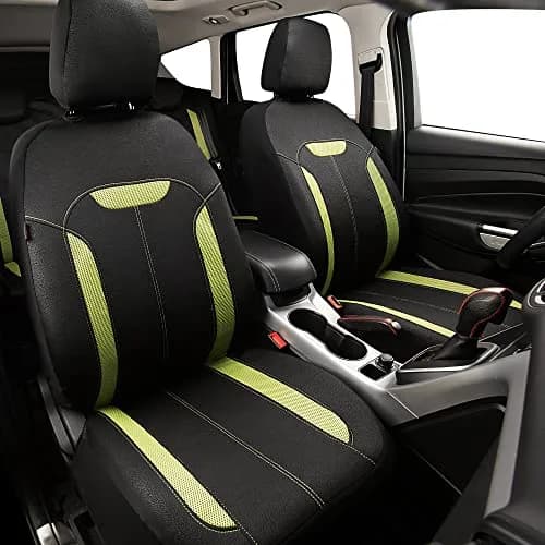CAR PASS 3D Air Mesh in Cloth Leather Grain Breathable Car Seat Covers Full Set, Universal Fit, Black Green | Airbag Compatible & Easy Install thumbnail 2