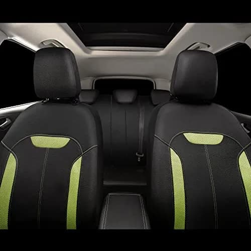 CAR PASS 3D Air Mesh in Cloth Leather Grain Breathable Car Seat Covers Full Set, Universal Fit, Black Green | Airbag Compatible & Easy Install thumbnail 3