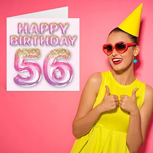 Stuff4 56th Birthday Card for Women, Pink & Purple Glitter Balloons | Funny & Elegant 5.7 x 5.7 Inch thumbnail 7