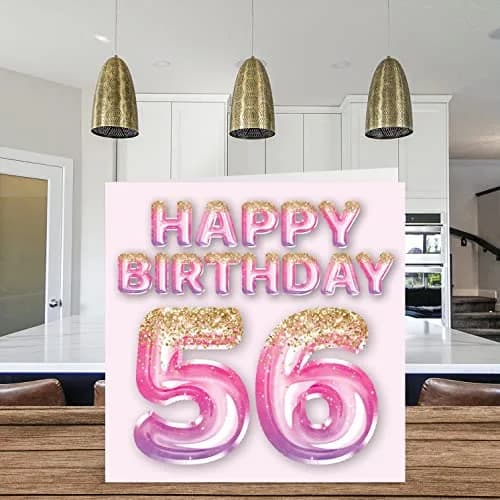 Stuff4 56th Birthday Card for Women, Pink & Purple Glitter Balloons | Funny & Elegant 5.7 x 5.7 Inch thumbnail 3
