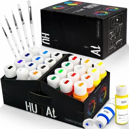 HUAL Acrylic Paint Set With 5 Brushes, 24 Colors 60ml (2 fl oz) | ASTM D-4236 Certified Non-Toxic thumbnail 1