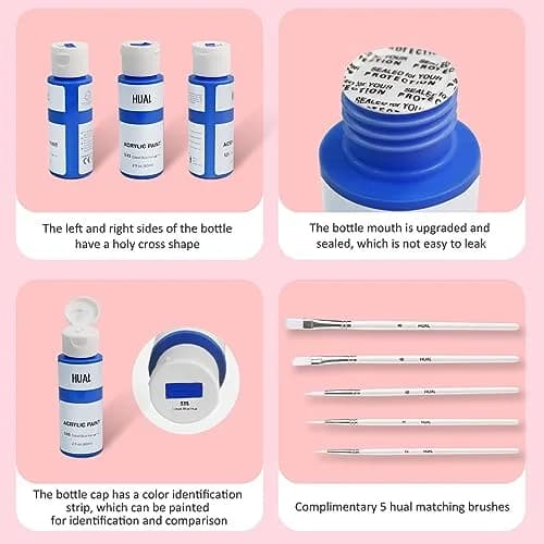 HUAL Acrylic Paint Set With 5 Brushes, 24 Colors 60ml (2 fl oz) | ASTM D-4236 Certified Non-Toxic thumbnail 7