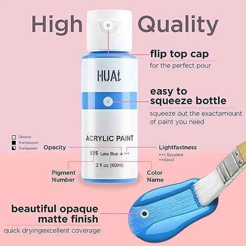 HUAL Acrylic Paint Set With 5 Brushes, 24 Colors 60ml (2 fl oz) | ASTM D-4236 Certified Non-Toxic thumbnail 2
