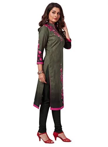 Miraan Women's Cotton Printed Readymade Salwar Suit Set with Dupatta, Green (Large, 680g) thumbnail 3