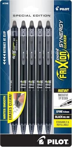PILOT FriXion Synergy Clicker Erasable Gel Pens, Pack of 5, Black Ink, 0.5mm Fine Point | Smooth Writing & Rewriting thumbnail 1