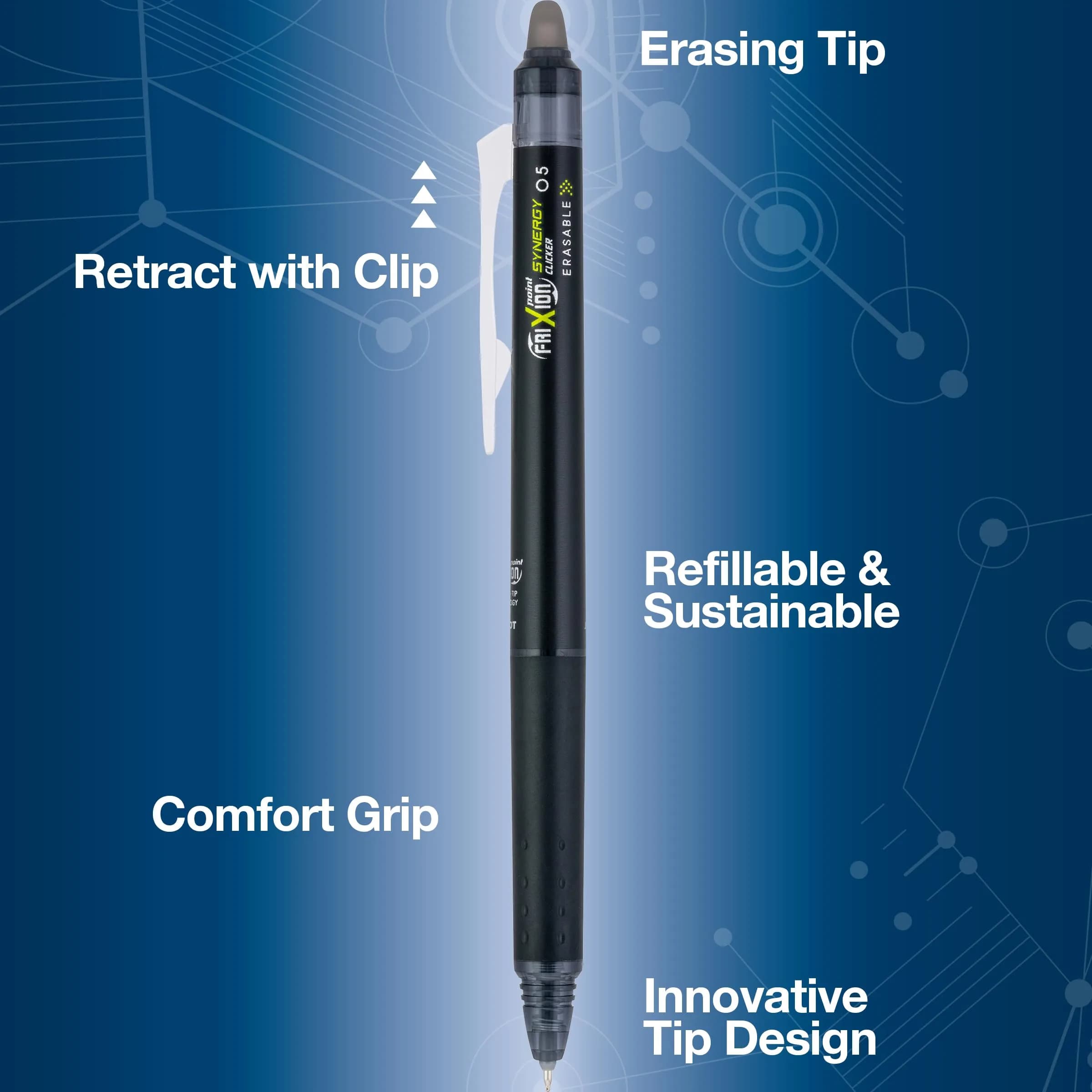 PILOT FriXion Synergy Clicker Erasable Gel Pens, Pack of 5, Black Ink, 0.5mm Fine Point | Smooth Writing & Rewriting - view 3