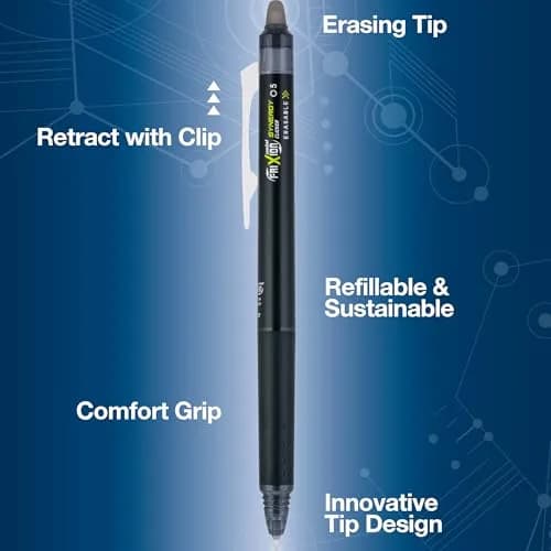 PILOT FriXion Synergy Clicker Erasable Gel Pens, Pack of 5, Black Ink, 0.5mm Fine Point | Smooth Writing & Rewriting thumbnail 3
