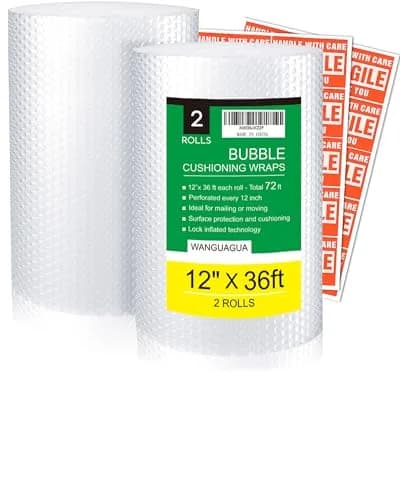 WANGUAGUA Bubble Packing Wrap 2 Pack 12 Inch x 72 ft | Multi-layer Cushioning for Moving & Shipping thumbnail 1