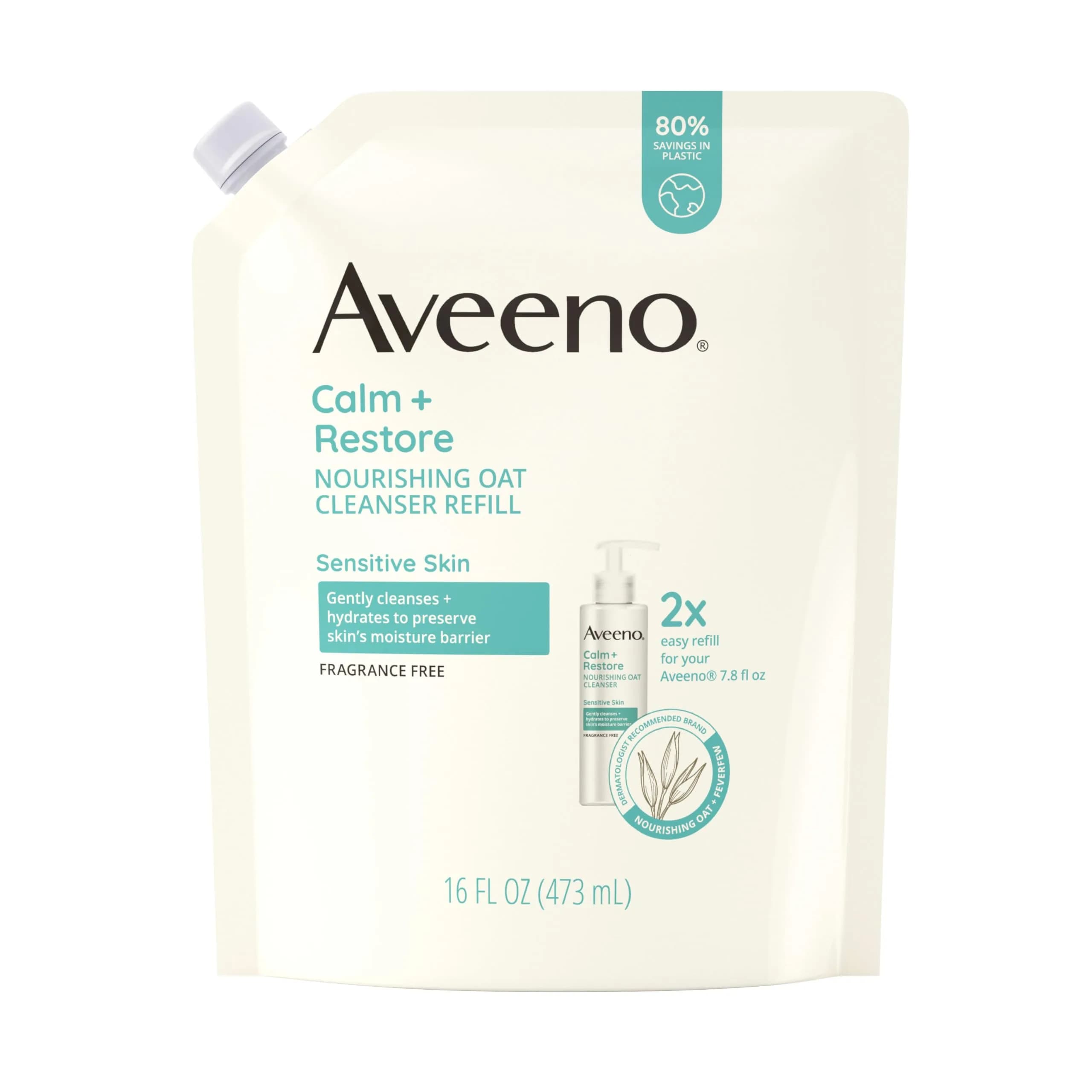 Aveeno Calm + Restore Nourishing Oat Facial Cleanser Refill Pouch 473ml (16 fl. oz) | Gentle Gel Face Wash for Sensitive Skin - view 7