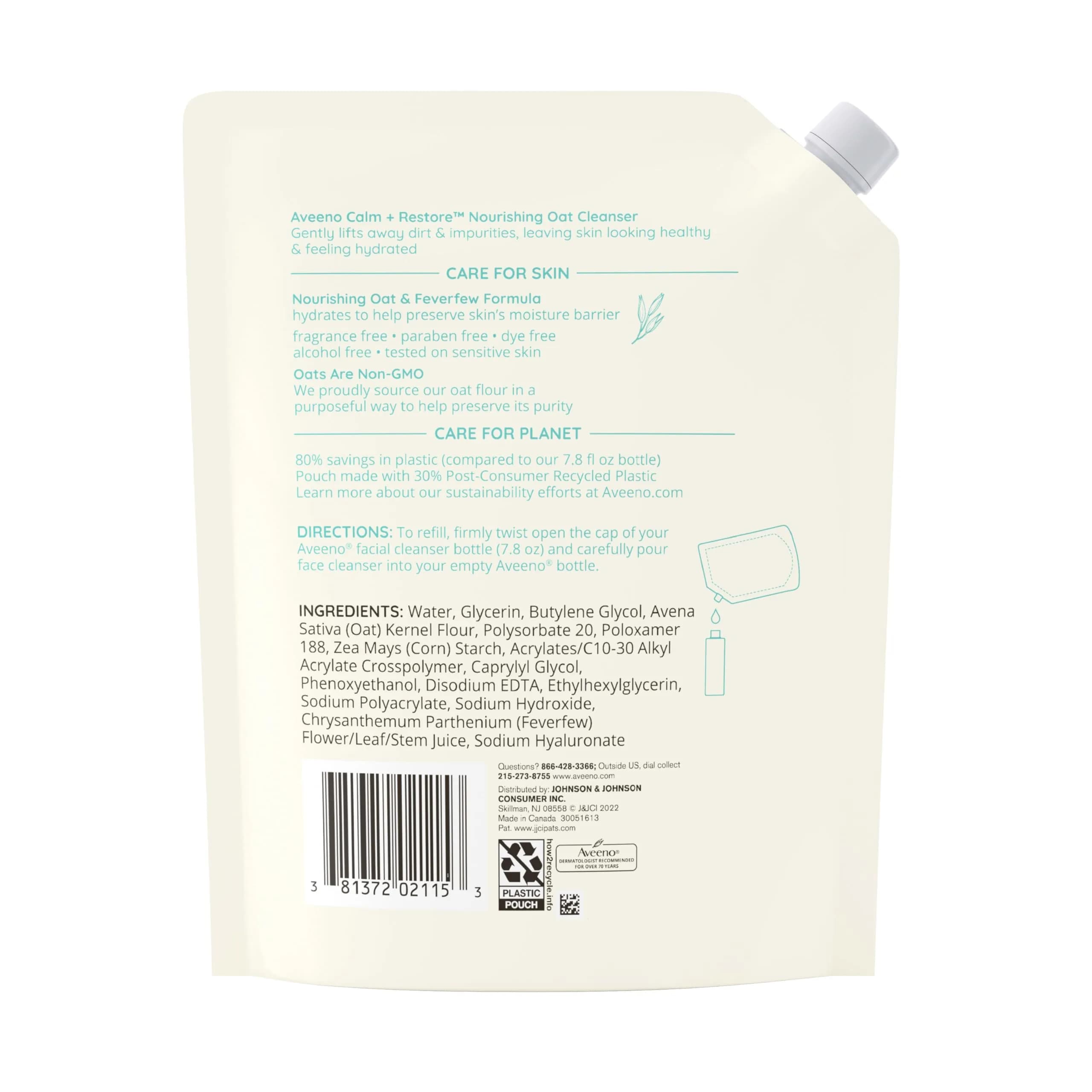 Aveeno Calm + Restore Nourishing Oat Facial Cleanser Refill Pouch 473ml (16 fl. oz) | Gentle Gel Face Wash for Sensitive Skin - view 8