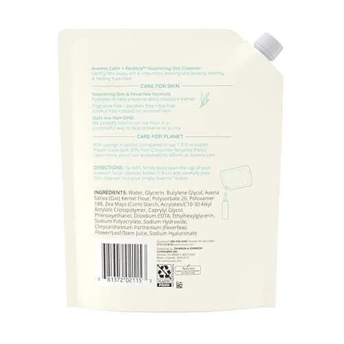 Aveeno Calm + Restore Nourishing Oat Facial Cleanser Refill Pouch 473ml (16 fl. oz) | Gentle Gel Face Wash for Sensitive Skin thumbnail 8