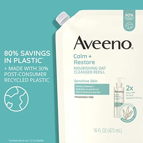 Aveeno Calm + Restore Nourishing Oat Facial Cleanser Refill Pouch 473ml (16 fl. oz) | Gentle Gel Face Wash for Sensitive Skin thumbnail 2