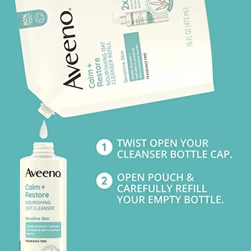 Aveeno Calm + Restore Nourishing Oat Facial Cleanser Refill Pouch 473ml (16 fl. oz) | Gentle Gel Face Wash for Sensitive Skin thumbnail 3