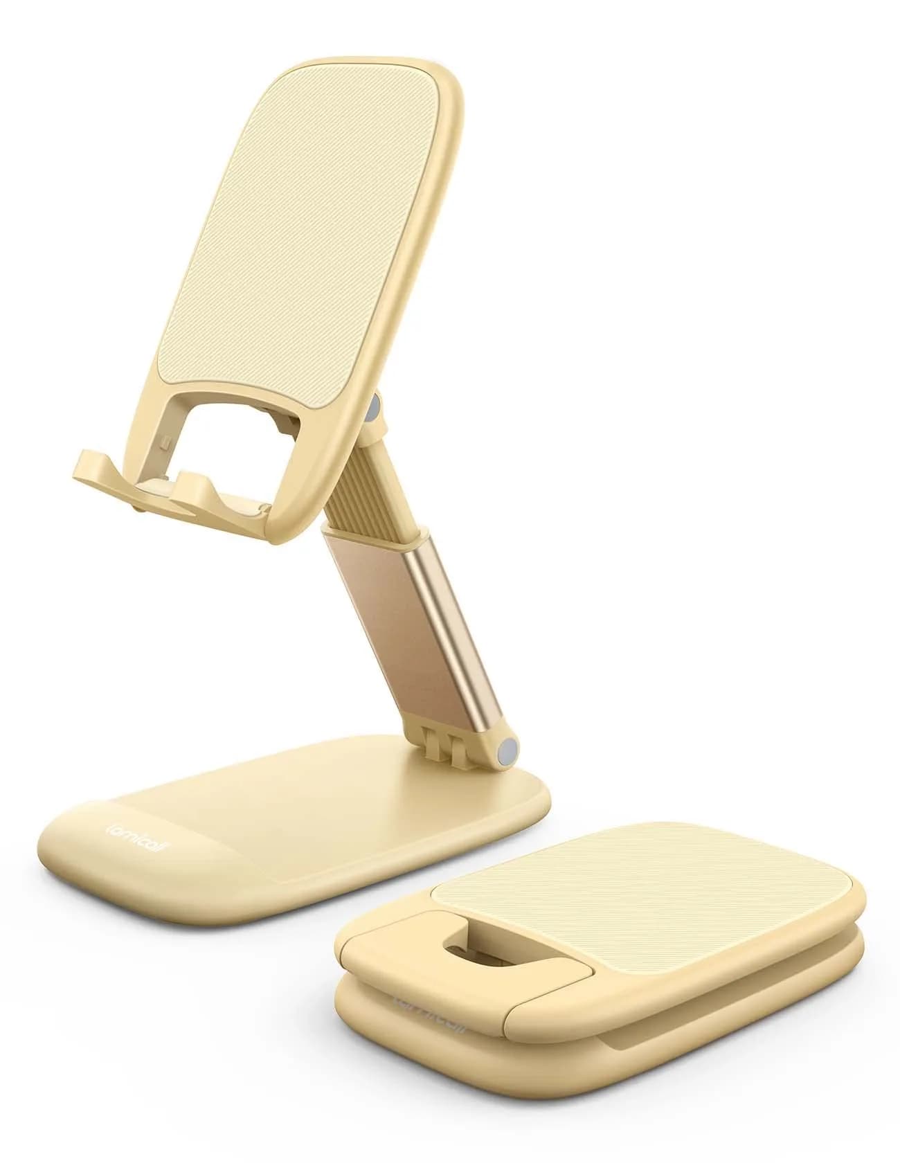 Lamicall Yellow Phone Stand for Desk, Foldable Desk Telephone Stand Holder | Adjustable Height & Angle, Portable Metal Base - main product image