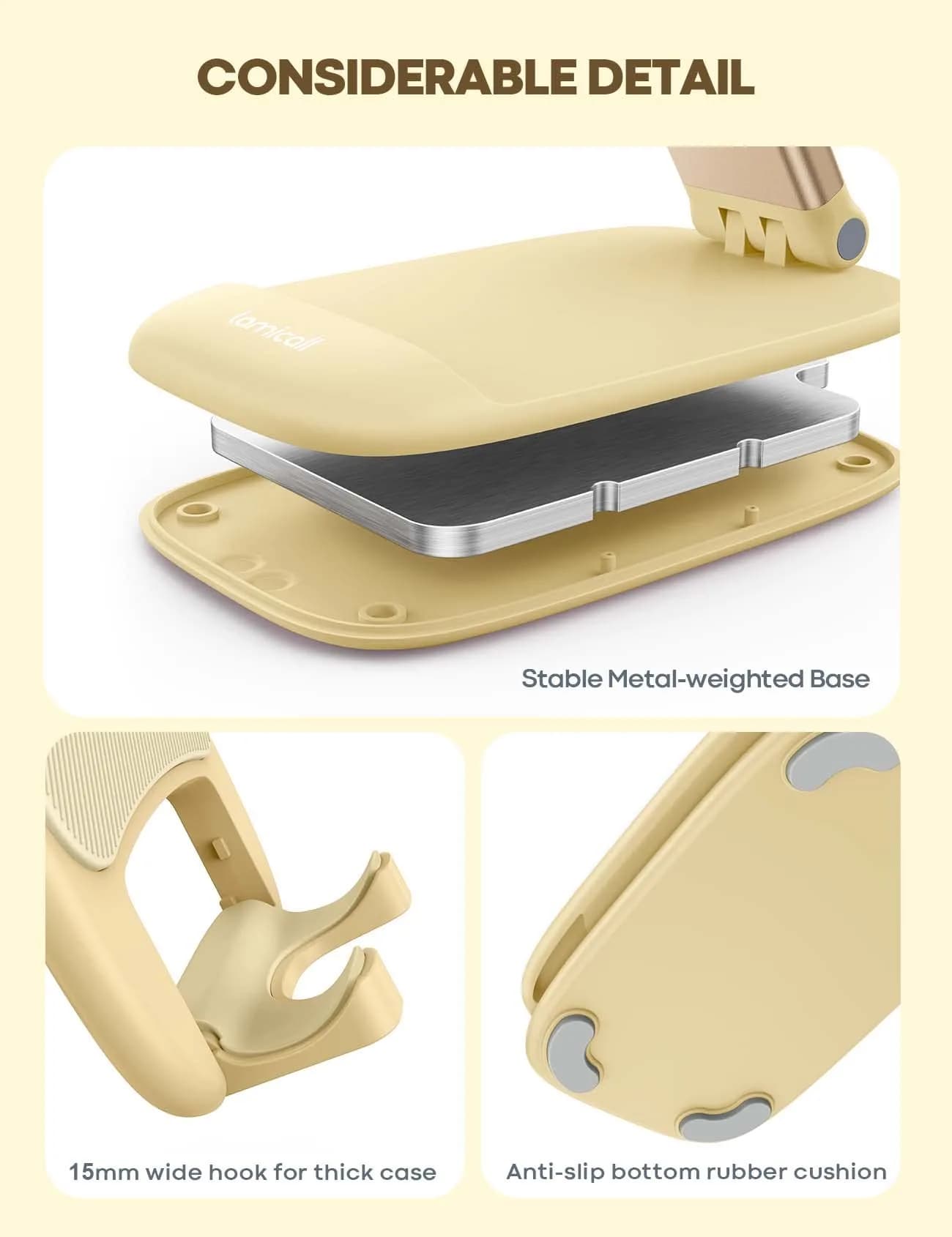 Lamicall Yellow Portable Phone Stand | Adjustable Height & Angle Desk Accessory - view 6