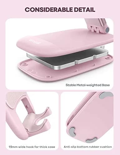 Lamicall Pink Phone Holder, Desk Accessories - Rose Gold Office Stand, Adjustable & Foldable (4-8 inch phones) thumbnail 6