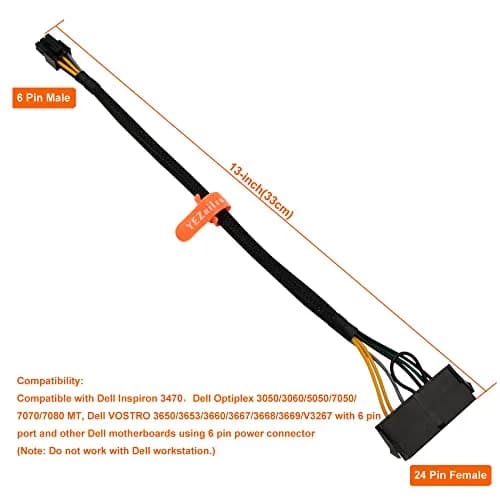 YEZriler 24 Pin to 6 Pin ATX PSU Adapter Cable 33cm (13 inch) | Converts Standard ATX to Dell Motherboard Power thumbnail 4