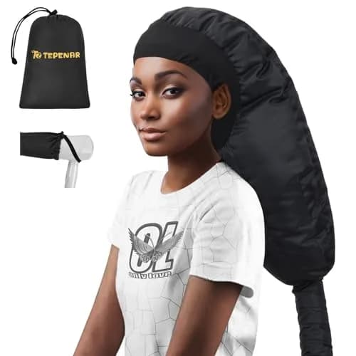 TEPENAR Hair Dryer Bonnet Attachment: Extra Large Hood, Adjustable, Fast Drying, for Curly Hair, Black | Portable & Handsfree thumbnail 1