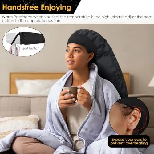 TEPENAR Hair Dryer Bonnet Attachment: Extra Large Hood, Adjustable, Fast Drying, for Curly Hair, Black | Portable & Handsfree thumbnail 5