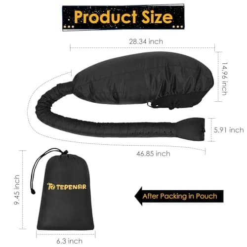 TEPENAR Hair Dryer Bonnet Attachment: Extra Large Hood, Adjustable, Fast Drying, for Curly Hair, Black | Portable & Handsfree thumbnail 3