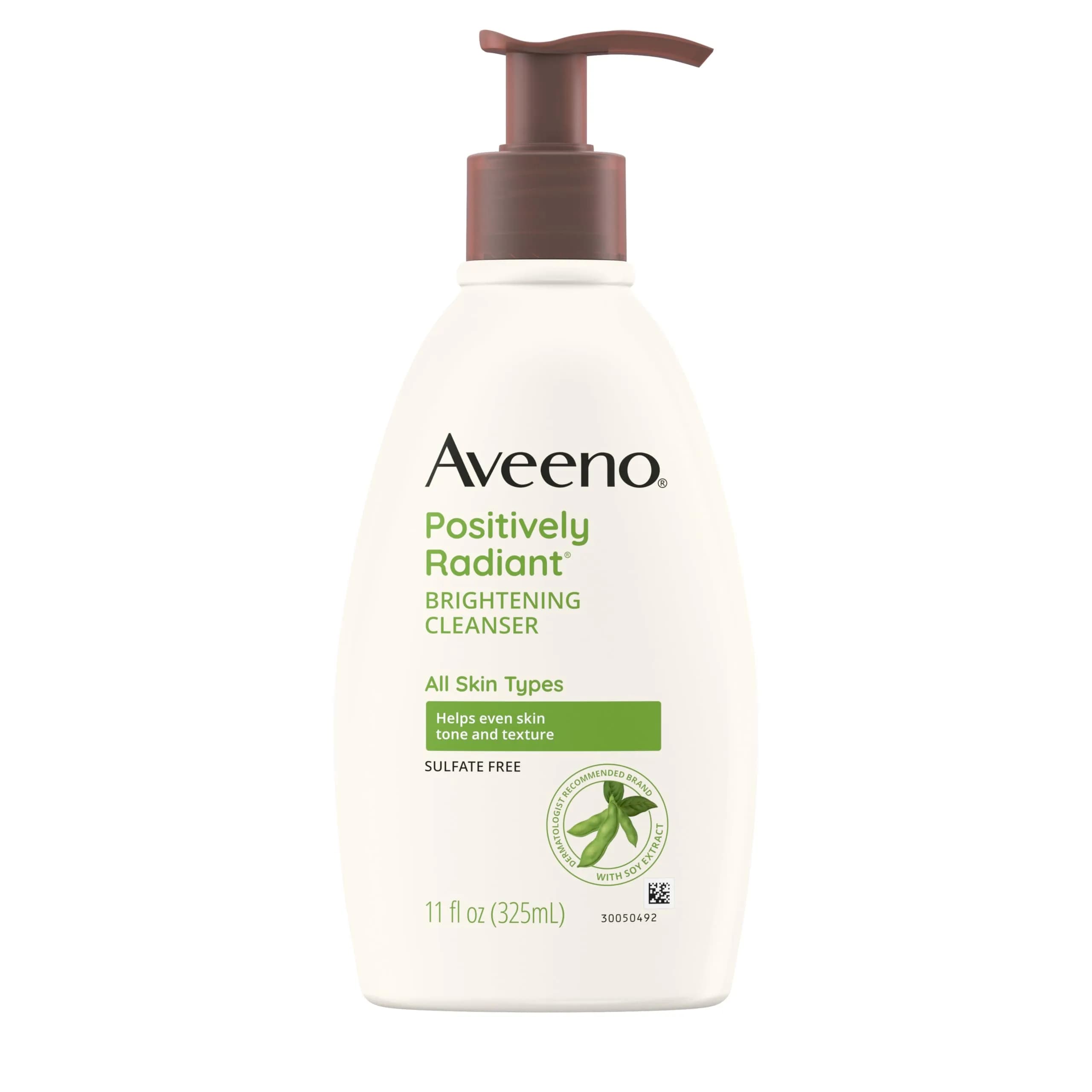 Aveeno Positively Radiant Brightening Facial Cleanser, 11 fl. oz | Gentle daily face wash with soy extract for radiant skin — 11 Fl Oz