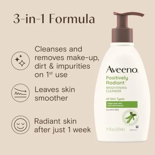 Aveeno Positively Radiant Brightening Facial Cleanser, 11 fl. oz | Gentle daily face wash with soy extract for radiant skin thumbnail 6