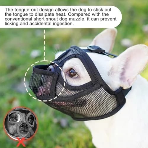 BARKLESS French Bulldog Muzzle Size S (15.0-17.5'') | Breathable Mesh for Short Snout Dogs thumbnail 2