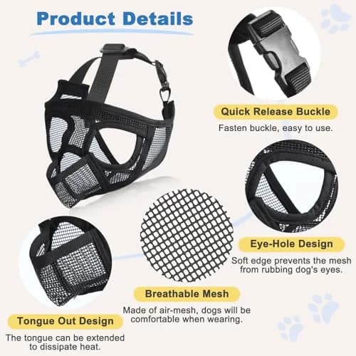 BARKLESS French Bulldog Muzzle Size M (18-20.5'' Head) | Breathable Mesh Short Snout Dog Muzzle for Panting & Grooming thumbnail 8