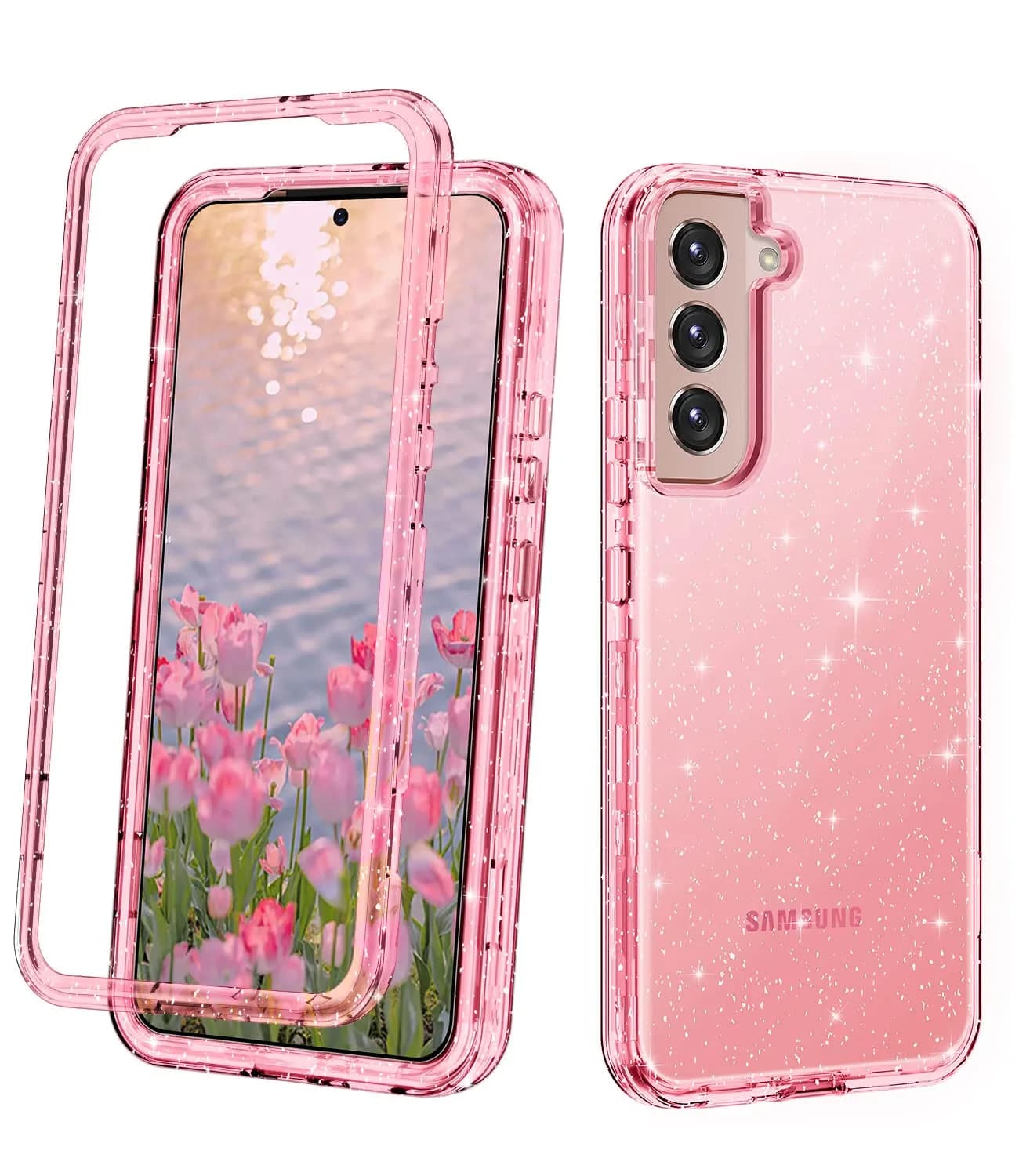 Btscase Pink Glitter Marble Case for Samsung Galaxy S22 5G 6.1 Inch | 3-Layer Shockproof Protection — Pink Glitter