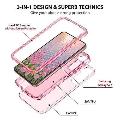 Btscase Pink Glitter Marble Case for Samsung Galaxy S22 5G 6.1 Inch | 3-Layer Shockproof Protection thumbnail 2