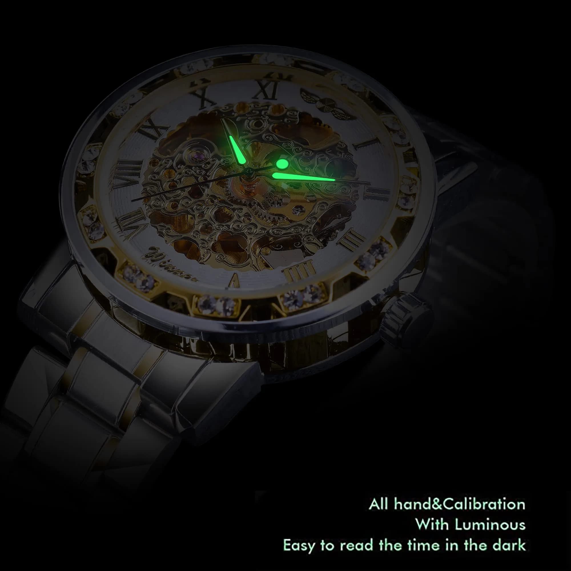 FORSINING Retro Steampunk Skeleton Automatic Diamond Men's Watch | 40mm Case, 21cm Strap - view 6