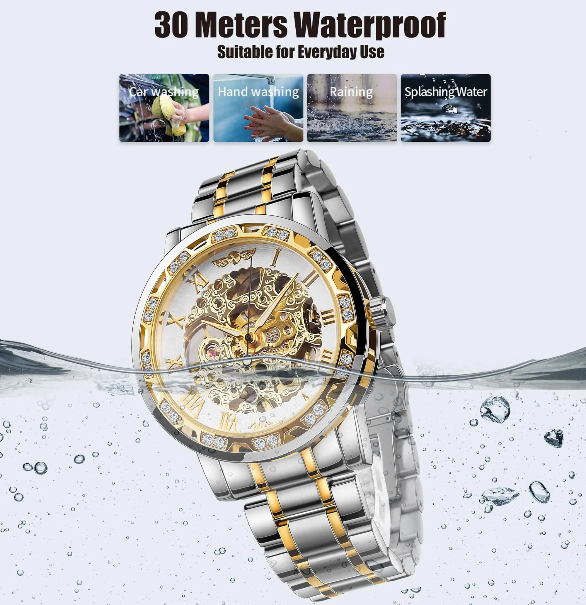 FORSINING Retro Steampunk Skeleton Automatic Diamond Men's Watch | 40mm Case, 21cm Strap - view 7