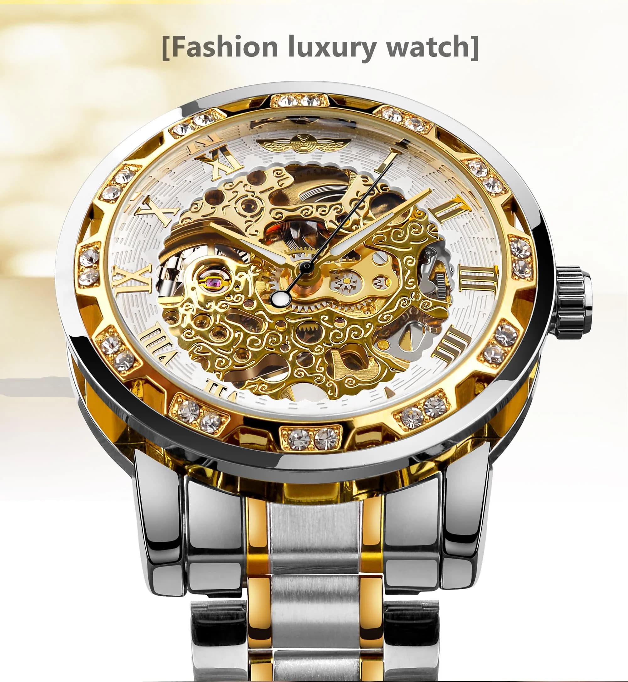FORSINING SilverWhite Retro Steampunk Skeleton Automatic Diamond Men's Watch 45mm - view 2