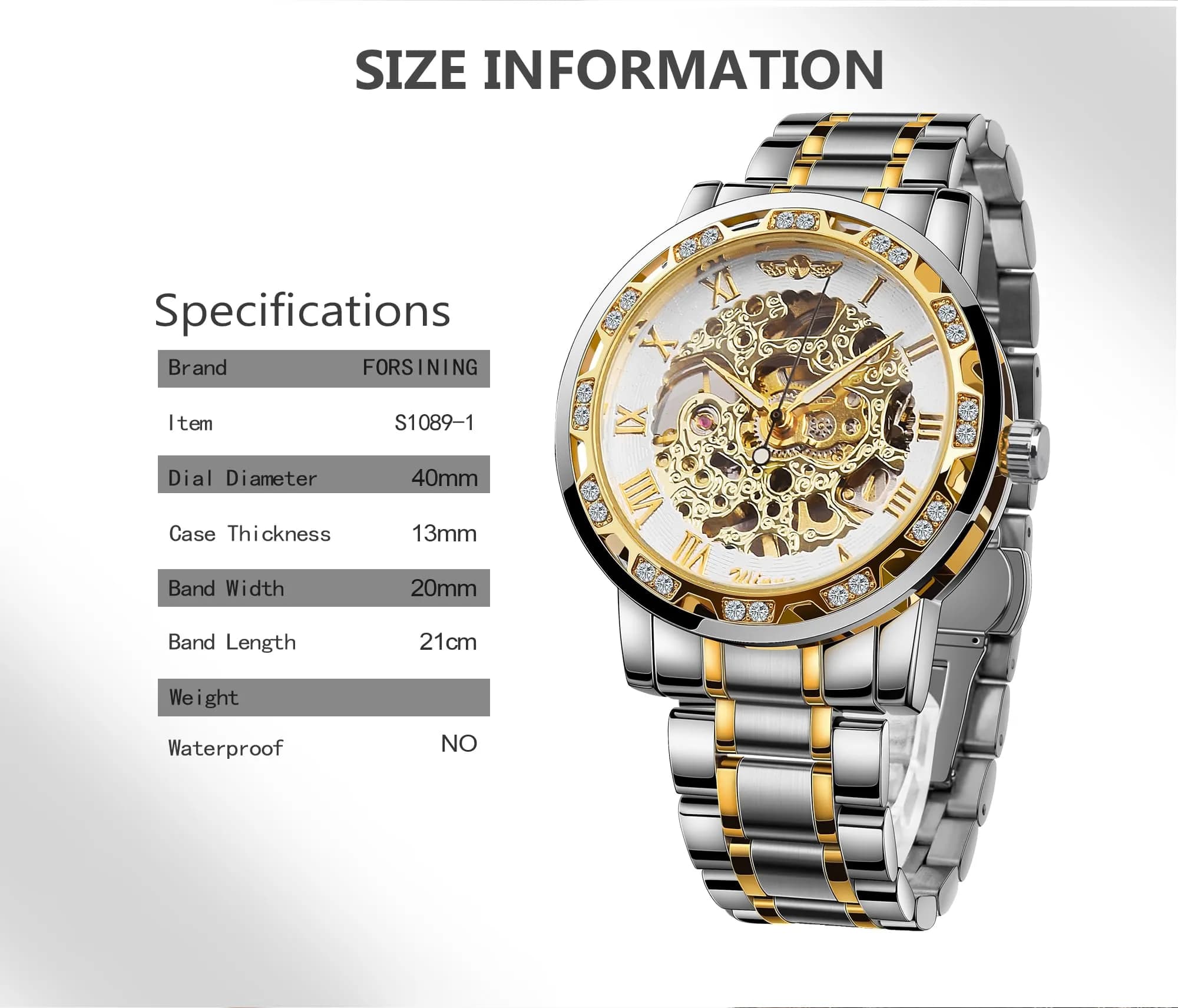 FORSINING SilverWhite Retro Steampunk Skeleton Automatic Diamond Men's Watch 45mm - view 4