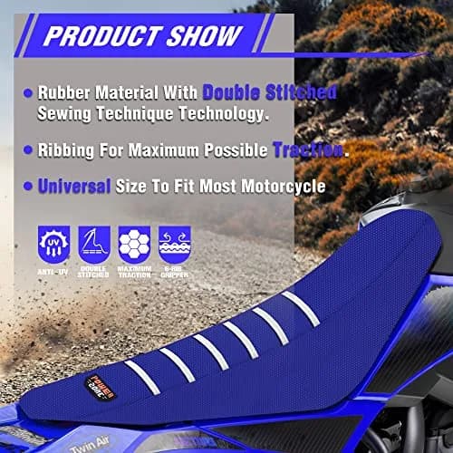 fewfuss Dirt Bike Seat Cover - White Stripe Universal Seat Cover for Dirt Bike - Motorcycle Enduro Seat (Blue) | Waterproof & Grippy thumbnail 4