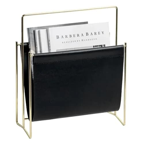 MyGift Black Leatherette Magazine Holder with Brass Metal Frame, 13 Inch | Modern Contemporary Desk Organizer thumbnail 1