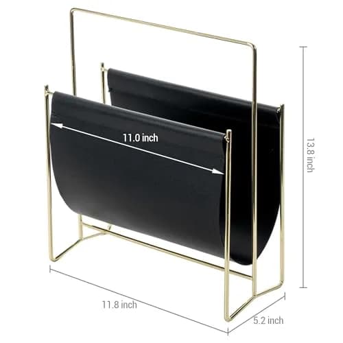 MyGift Black Leatherette Magazine Holder with Brass Metal Frame, 13 Inch | Modern Contemporary Desk Organizer thumbnail 5