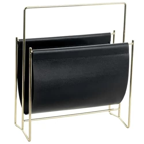 MyGift Black Leatherette Magazine Holder with Brass Metal Frame, 13 Inch | Modern Contemporary Desk Organizer thumbnail 6