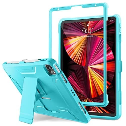 DTTO for iPad Pro 11 Inch Case 4th/3rd/2nd/1st Gen 2022/2021/2020, Cyan Blue | Shock-Resistant Dual Layer Cover with Kickstand thumbnail 1