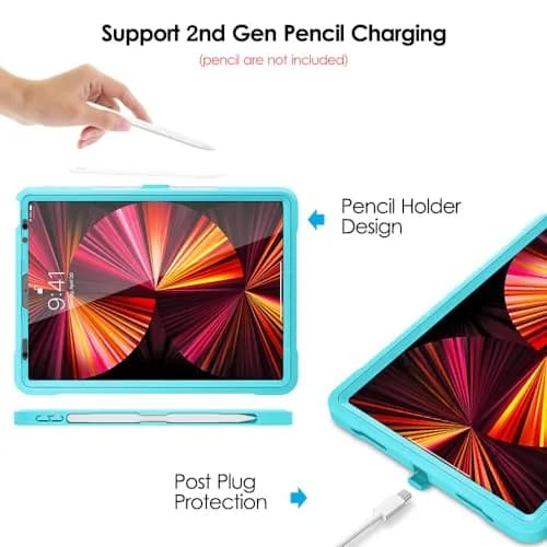 DTTO for iPad Pro 11 Inch Case 4th/3rd/2nd/1st Gen 2022/2021/2020, Cyan Blue | Shock-Resistant Dual Layer Cover with Kickstand thumbnail 4